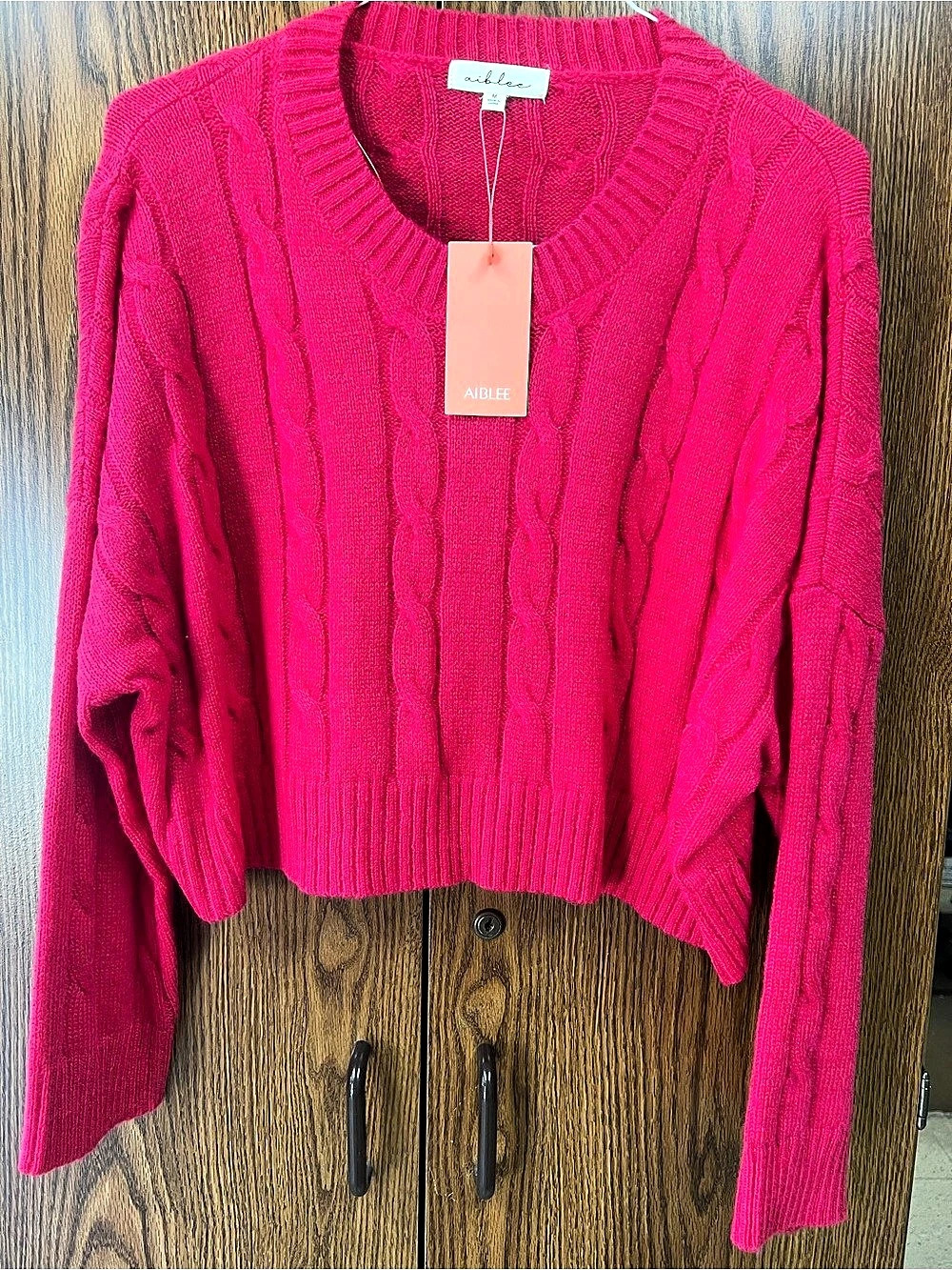 Aerie Cable Knit Crewneck Sweater in Pink NWT